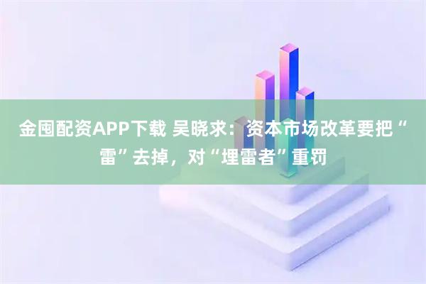 金囤配资APP下载 吴晓求：资本市场改革要把“雷”去掉，对“埋雷者”重罚